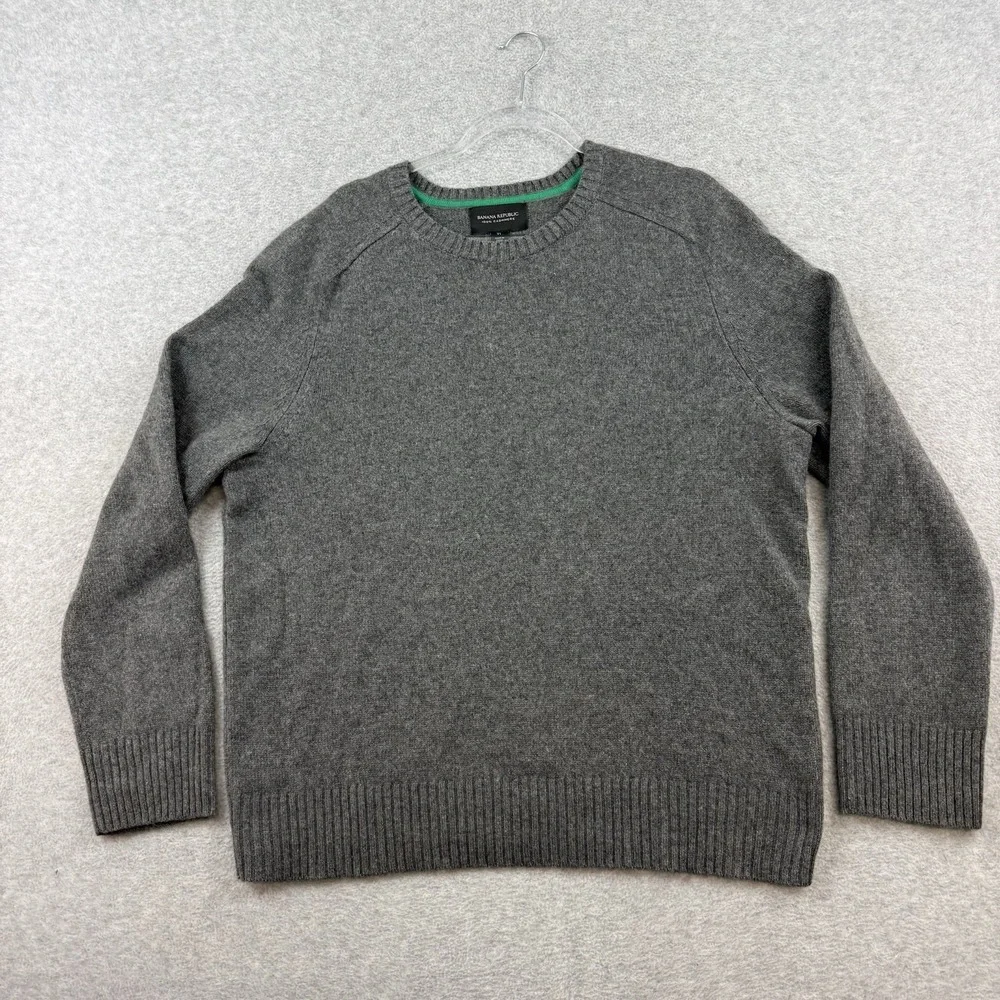 Banana Republic 100% Cashmere Sweater Mens XL‎ Dark Gray Crew Neck Pullover EUC